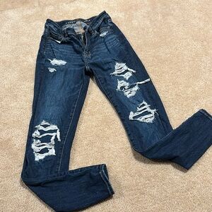 Brand is American Eagle, worn a few times, size 0, medium wash